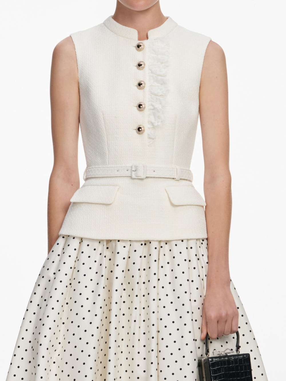 NWOT Self-Portrait Cream Boucle Polka Dot Midi Skirt - Picture 5 of 16
